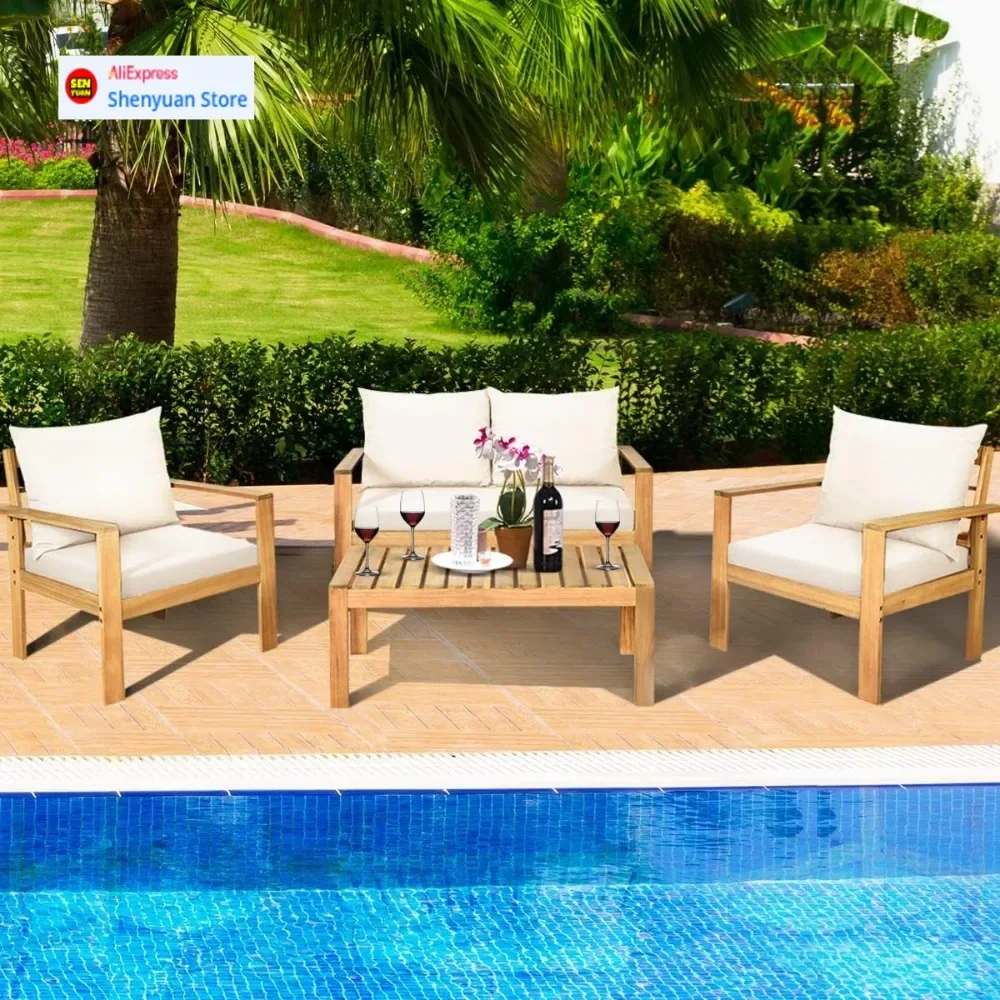 

BestsellerBestsellerCurated outdoor 4-piece acacia wood chat set, 4 seater acacia wood conversation sofa and table set with wate