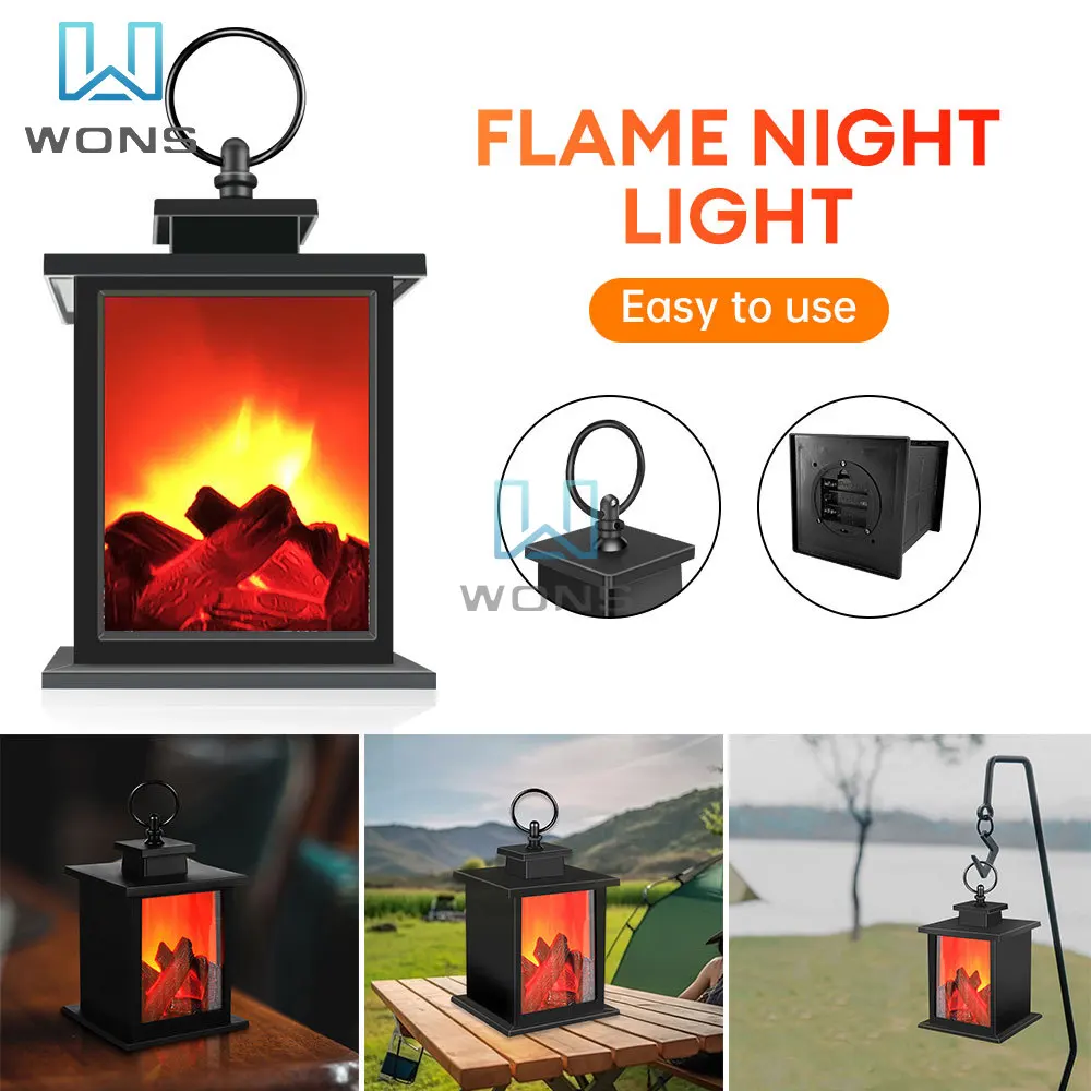 3D Decorative  Simulation Charcoal Fireplace Flame Lamp Creative LED Flame Night Light Battery Night Lamp Festive Room Decor