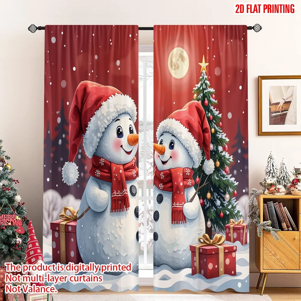 

2pcs 2D flat printing Merry Christmas Popular Curtains Cute Snowmen Christmas Scene 100% Polyester Without Electricity 0 Perfect