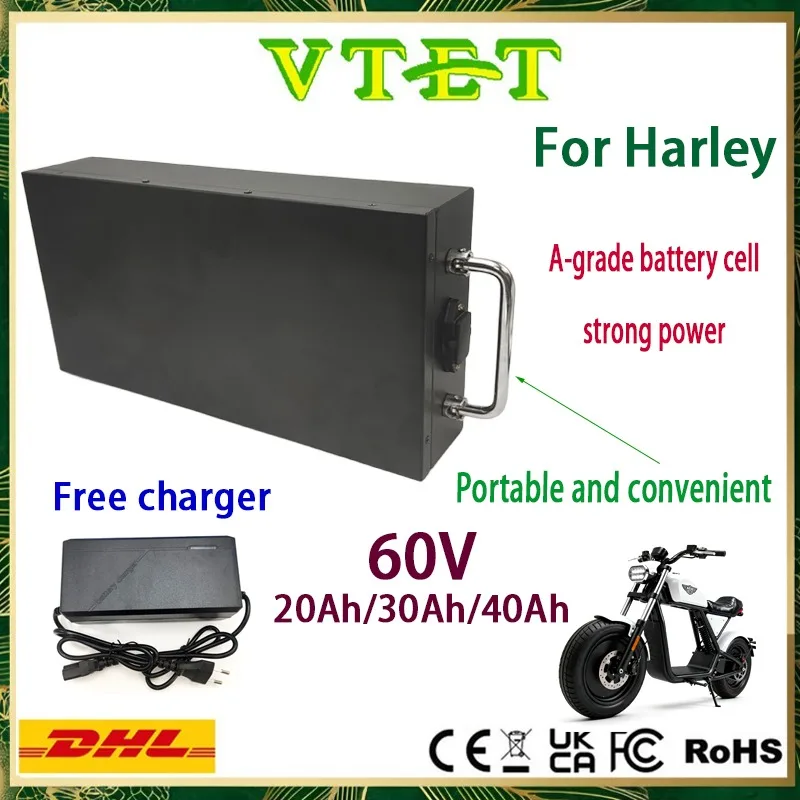 

For Harley 60V Electric Vehicle Lithium Battery, 20-40Ah, A-grade Battery Cell, Portable and Convenient, with Charger Included