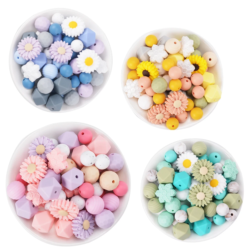 LOFCA 22mm Daisy round loose silicone beads for Silicone necklaces DIY silicone necklaces Silicone beads BPA Free