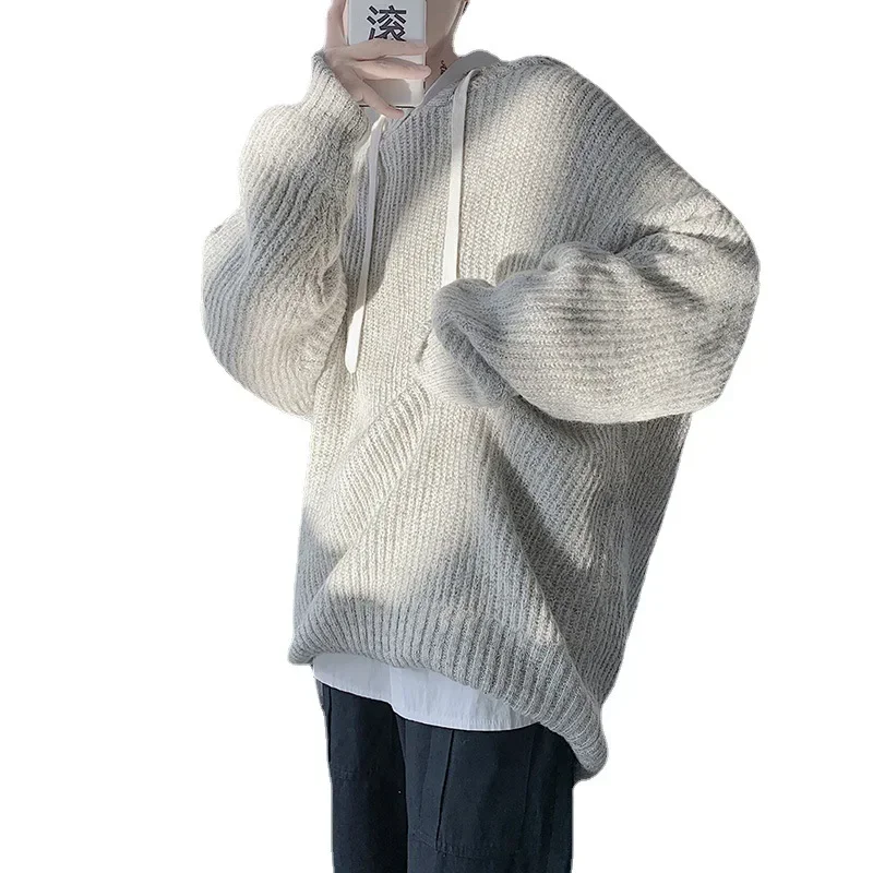 

Hooded Sweater Men Pullover Knitted Sweater Oversized Sweater Streetwear Korean Fashion Streetwear Loose Fit Women's Clothing