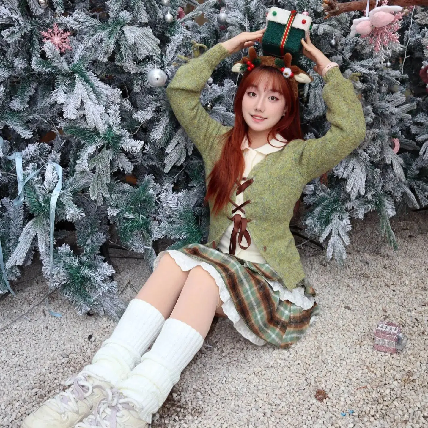 Japanese Sweet Lolita Kawaii 2 Piece Set Vintage Forest Green Knit Cardigan Women Chic Tops + Cake Skirts Harajuku Outfits