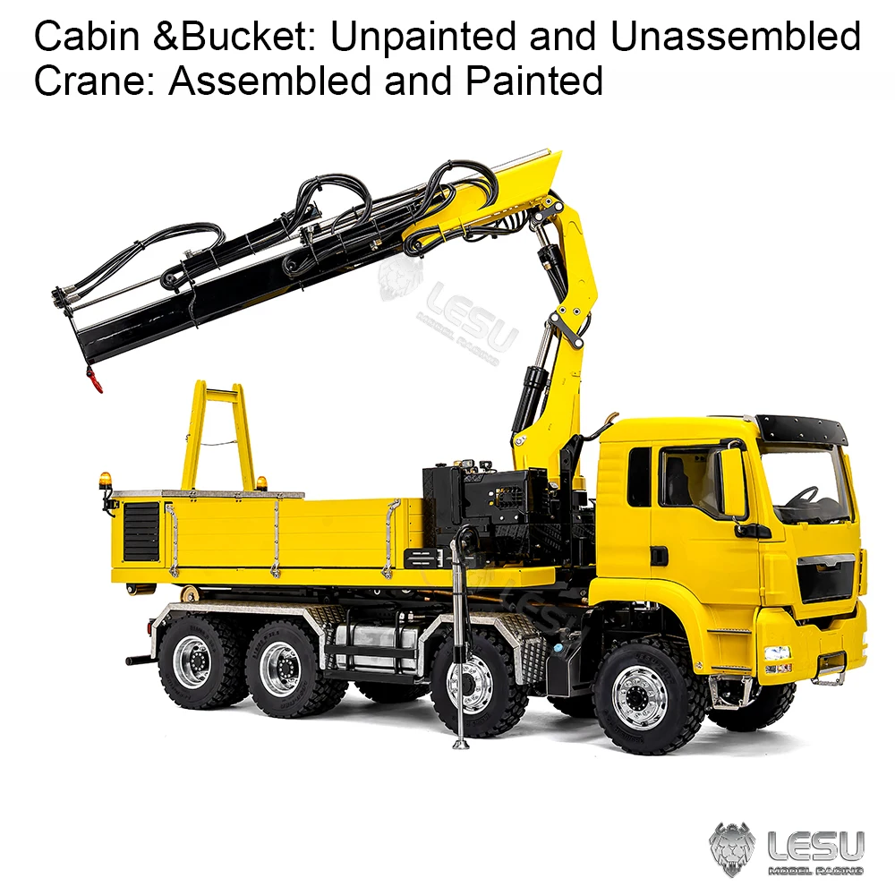 8x8 LESU 1/14 メタルシャーシ RC 油圧式ロールオンオフダンパートラッククレーンキット キャビン プラスチック TGS 電動ティッパーアクスルロック