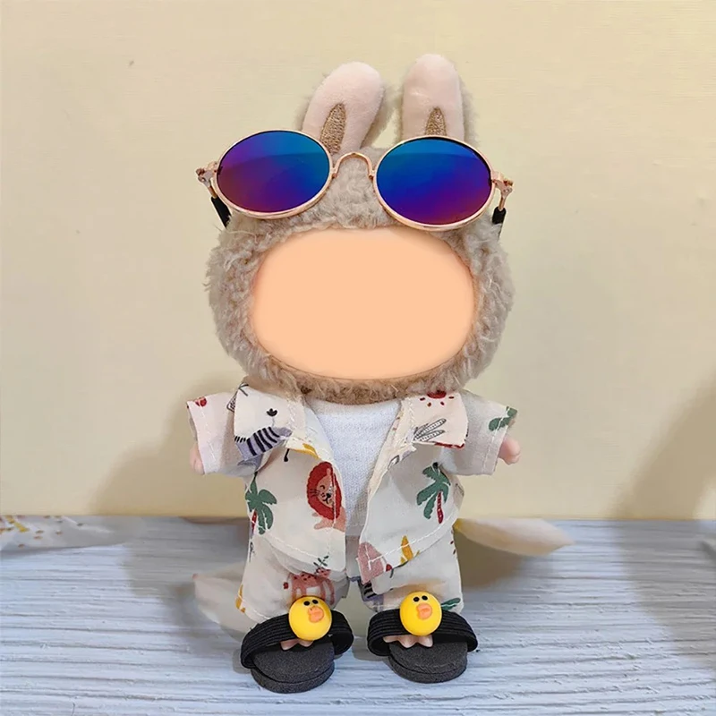 Voor 17 cm Labubu Poppenkleertjes Strandkleding Mode Kleding Met Zonnebril Labubu Ropa Labubu Kleding