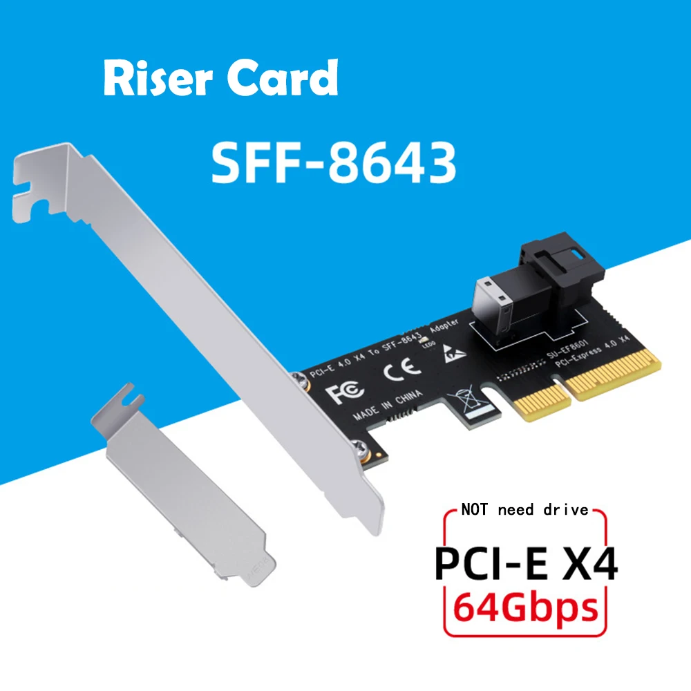 PCI Express X4 to SFF-8643 Adapter Riser Card 64Gbps PCIE X4 to SFF-8643 Expansion Card Support U2 PCIe NVMe SSD for Chia Mining