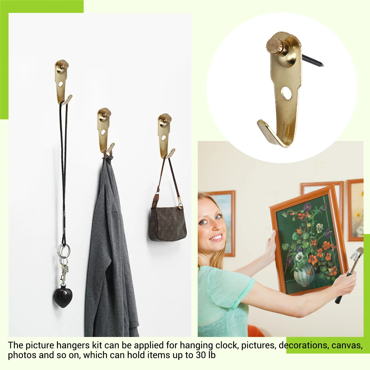 

60 Pcs 30 Lb Picture Hangers with Nails Photo Frame Hanger Hooks Picture Hanging Nails for Hanging ClockJAS