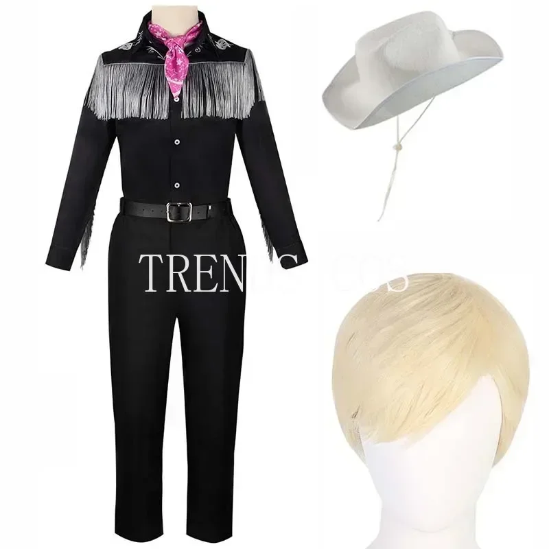 Ken Cosplay Costume Costume for Men Halloween Cosplay 80S 90S Cowboy Costume Tops Long Sleeve Western Fringe Shirt with Scarf