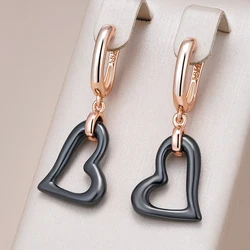 Kinel Hot Heart Black Ceramics Long Drop Earrings For Women Simple 585 Rose Gold Color High Quality Daily Vintage Jewelry