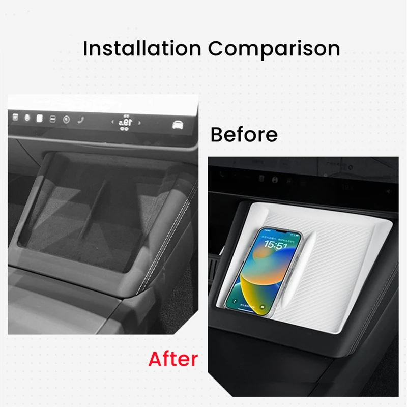 Per Tesla Model 3 + Highland Wireless Charging Pad in Silicone Center Control Storage Box antiscivolo bracciolo Organizer Box Bottom Mat