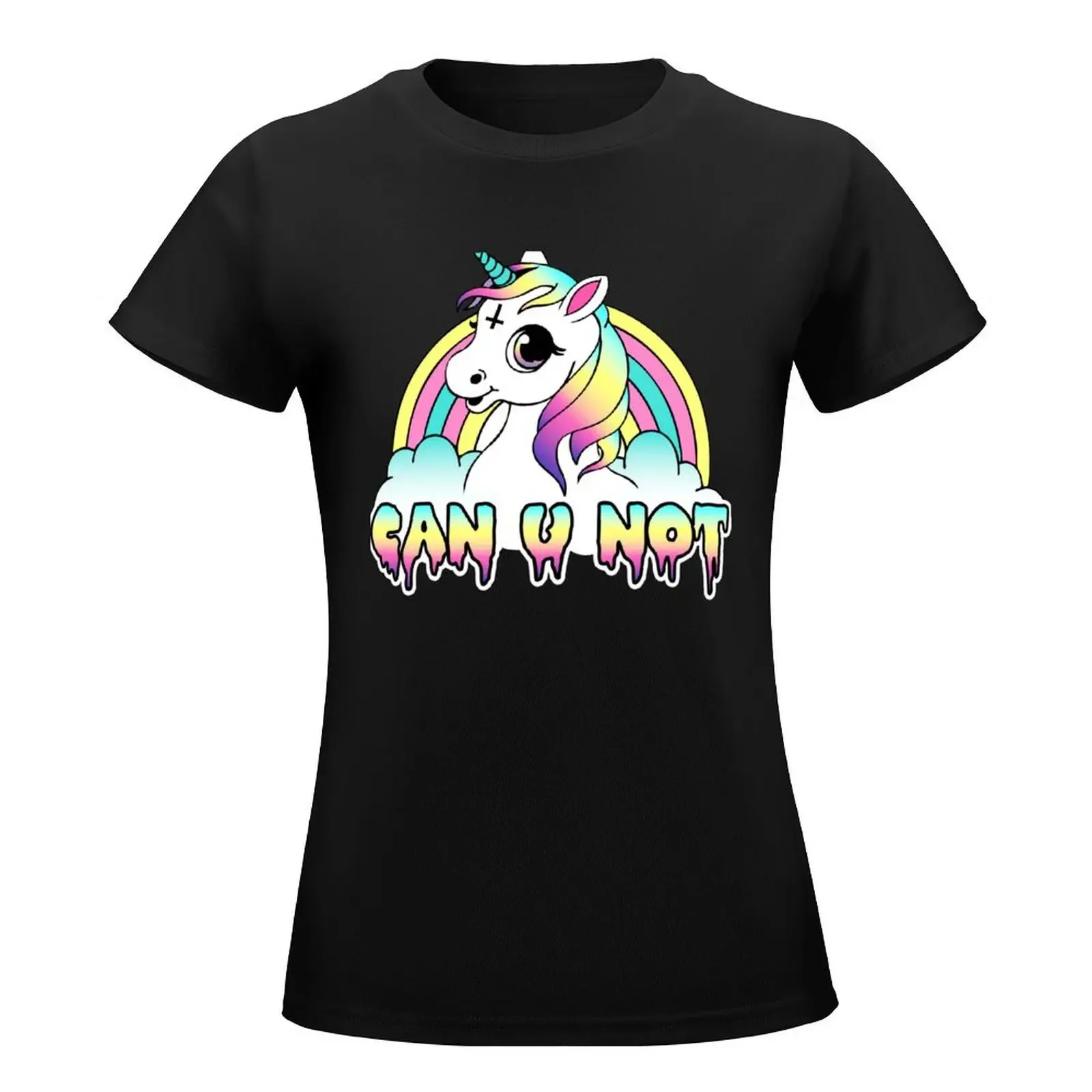 Can U Not - Pastel Goth Unicorn T-Shirt graphics korean fashion anime clothes Short sleeve tee Woman T-shirts