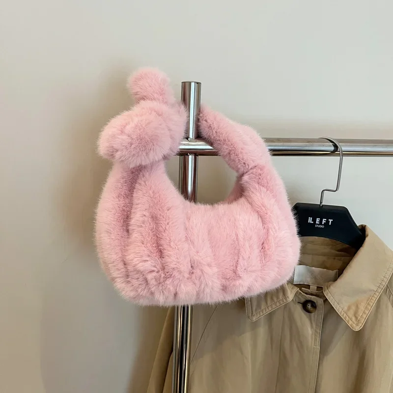 

2025 Fashion Exquisite Women's Handbags Velvet Solid Color Zipper Top-Handle Bags Autumn/winter Warm Simple Women's Bags on Sale