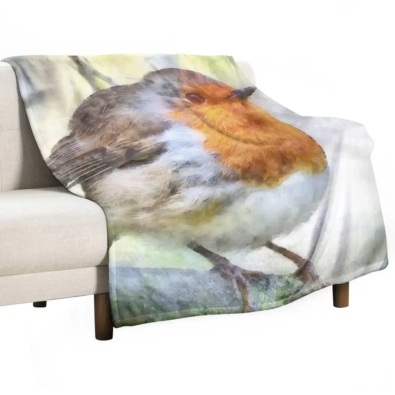

Christmas Robin Redbreast Winter Watercolor Throw Blanket Shaggy Furry Soft Blanket for Bedroom Living Room