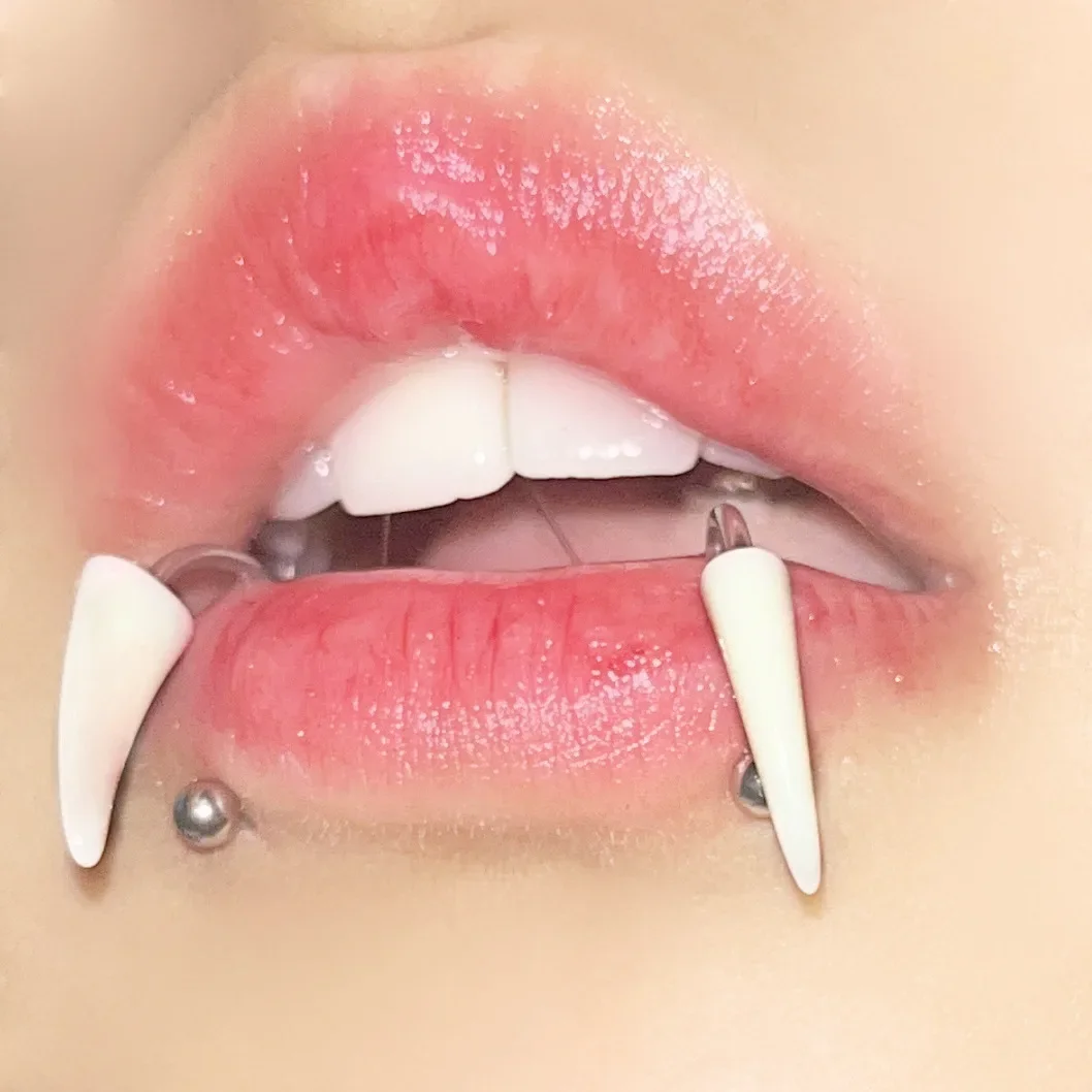 1Pc Customized Stainless Steel Fangs Lip Piercing Labret Lip Ring Goth Cosplay Vampire Teeth For Women Men Body Jewelry Punk