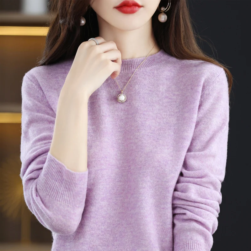 100% pura lã de cashmere camisola das mulheres O-pescoço pullover casual malha top outono e inverno das mulheres casaco coreano moda