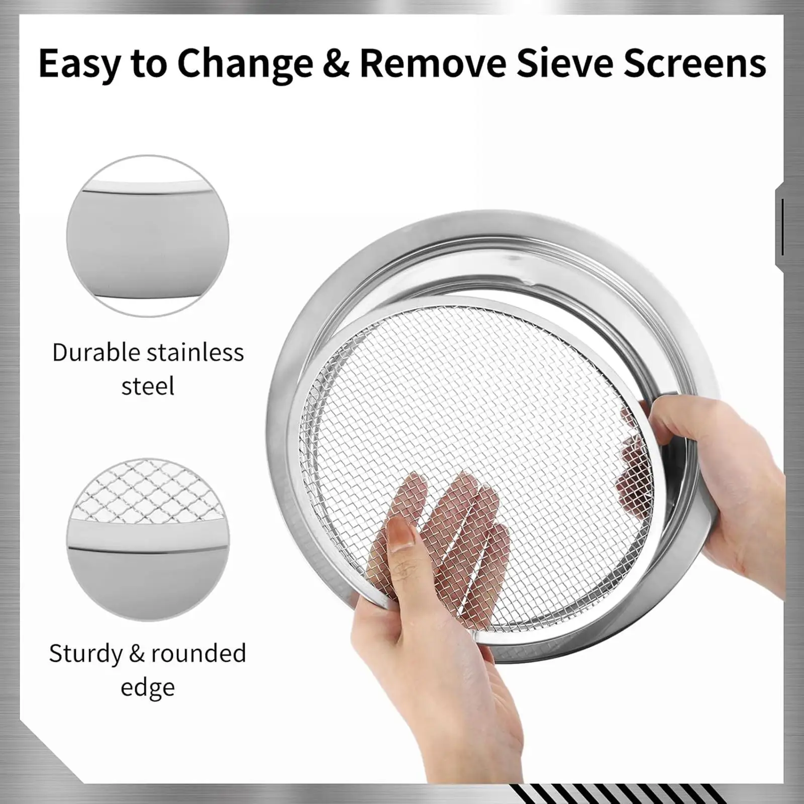 Tamiz de suelo de acero inoxidable, tamiz de jardinería, jardín de separación multifuncional