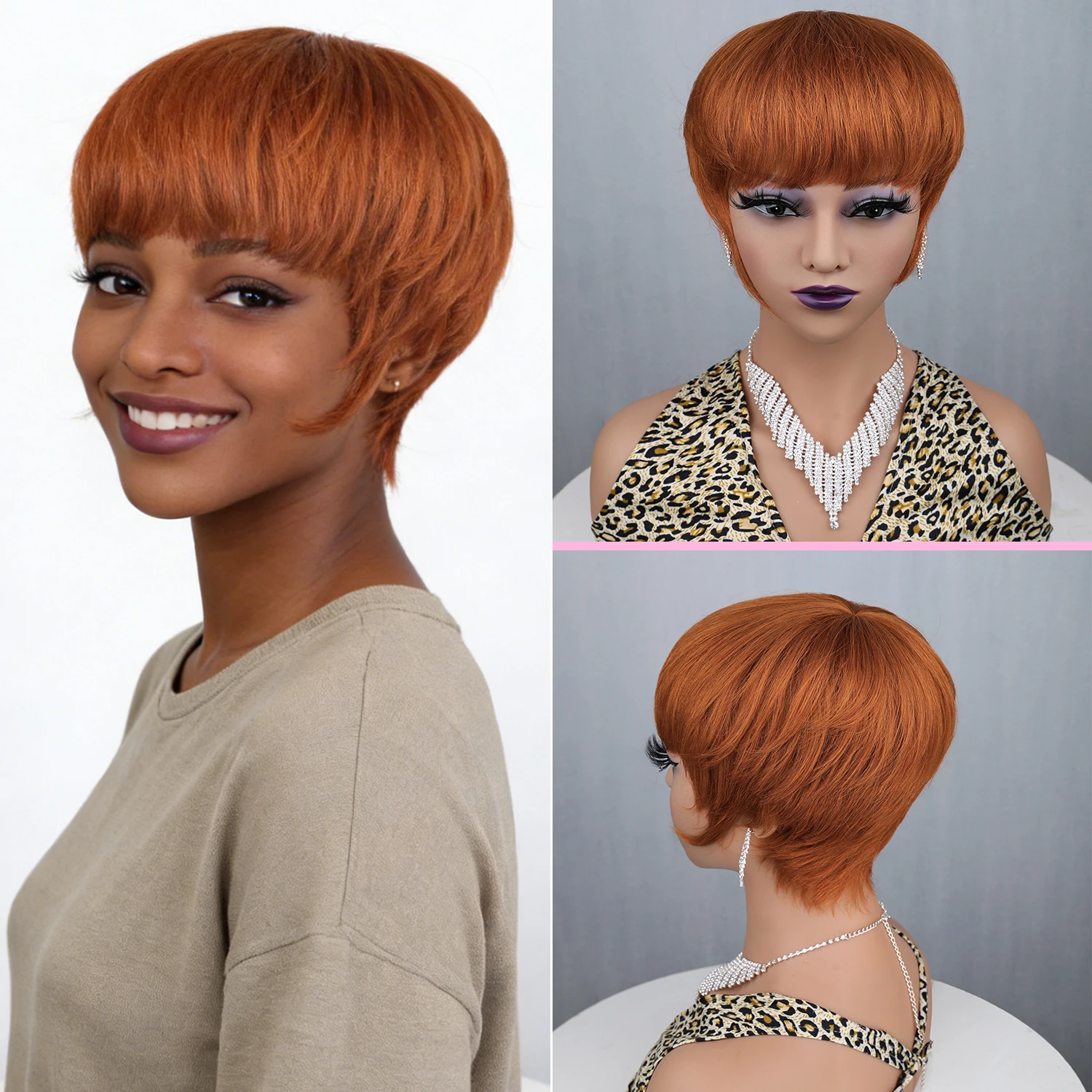 Short Bob Wig Human Hair for Women Pixie Cut wig Human Hair Glueless Wig with Bangs Straight Full Machine Made Short Layered