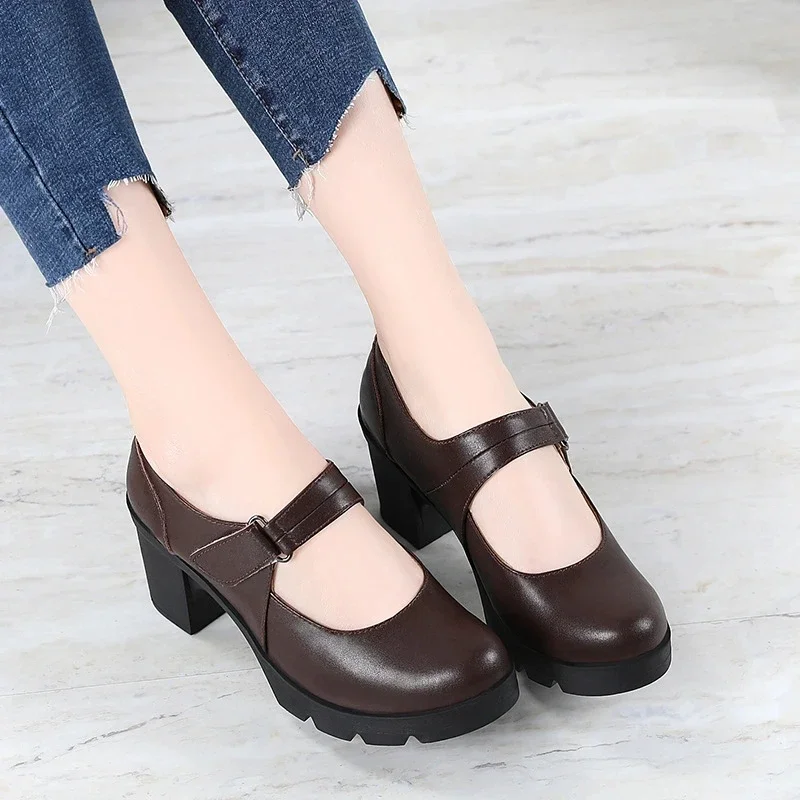 Japanese Fashion Platform Shoes Women Autumn New Genuine Leather Female Retro Casual Office Shoes High Heels Shoes For Women