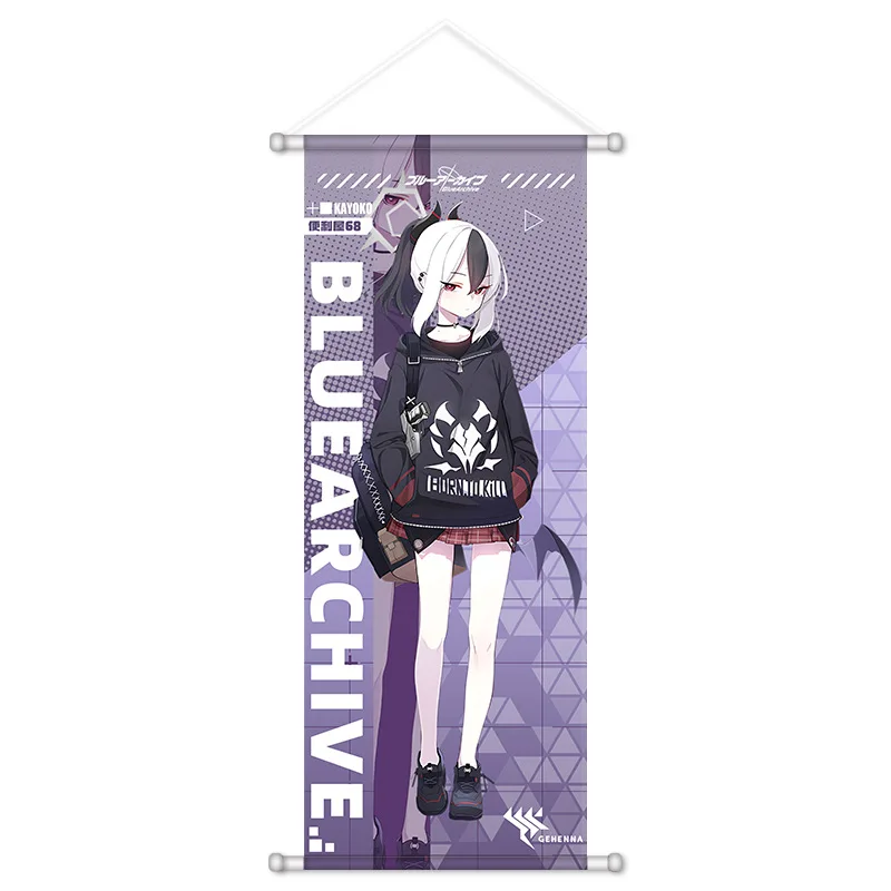 VIKAMA Black White Game Girl Anime Wall Hanging Tapestry Blue Archive Heroine Art Cloth Poster for Bedroom Dorm Living Gift