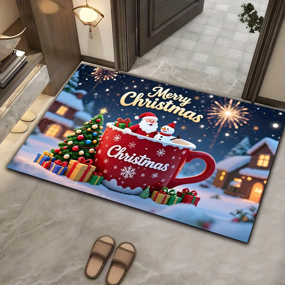 1pc, Christmas Themed Doormat, Non-Slip Mat, Santa Claus, Christmas Decoration, Area Rug, Merry Christmas, Christmas Party Dec