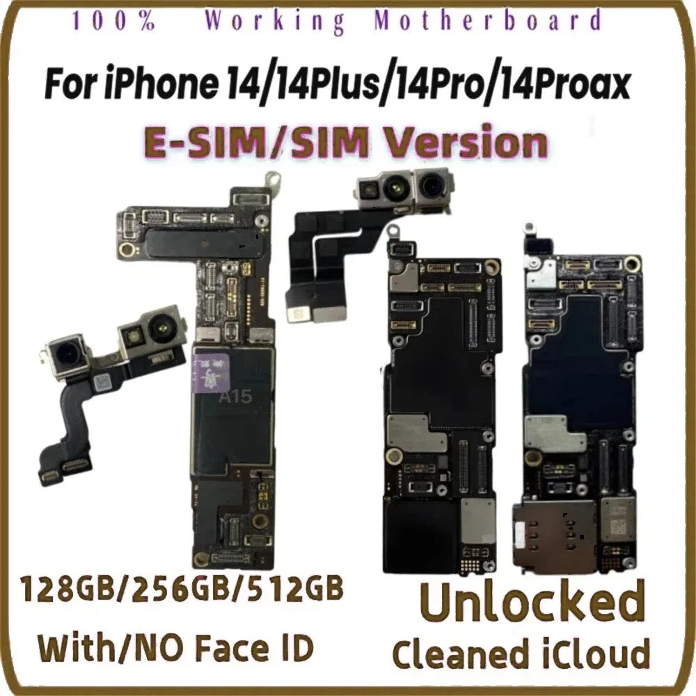 Placa base desbloqueada para iPhone 14 Pro Max, versión ESIM/SIM para iPhone 14 Plus con Face ID, placa lógica con iCloud limpio.