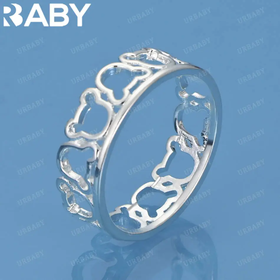 

URBABY 925 Sterling Silver Size 7-10 Hollow Bear Ring For Women Men Fashion Jewelry Charm Grace Wedding Engagement Accessories