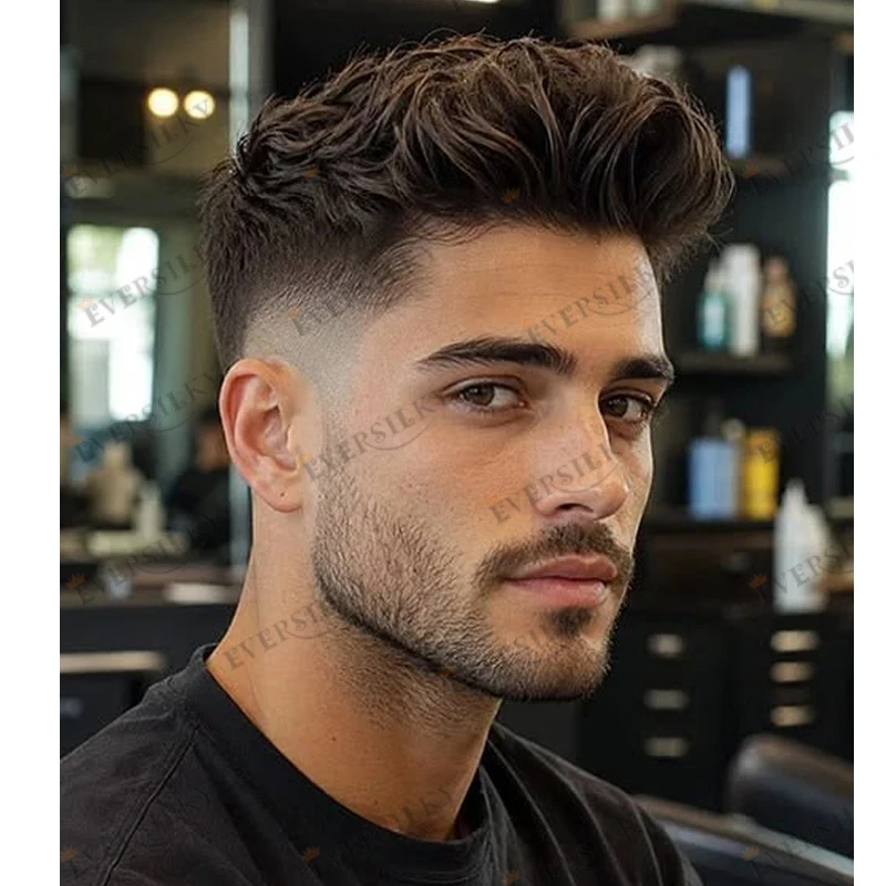 Super Natural Hairline 100% Remy Human Hair Baldness Black Old Men's Hair Prosthesis System Durable Full PU Base Grey Hairpieces
