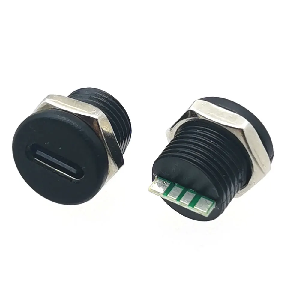 10Pcs USB-C 4 Pin 3A 5V Charging Socket nut snap lock plate USB TYPE-C female type C Waterproof Female Connector