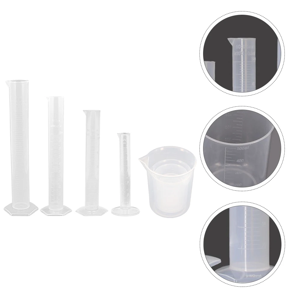 

Plastic Graduated Cylinder Beaker Sets Measuring Cups Scale Lab Equipment Science Experiment Home Chemist Kitchen Bar Tools