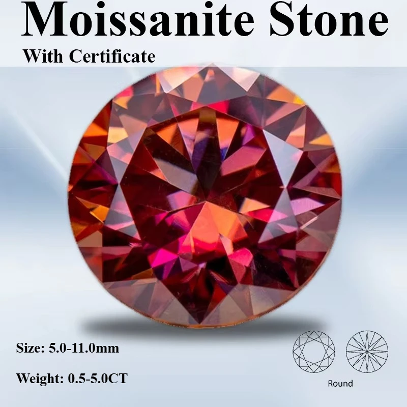 Moissanit-Stein Wassermelonenrot Runder Schliff Synthetischer Edelstein Besteht Diamanttester-Test Lieferung mit Zertifikat – Detail 4