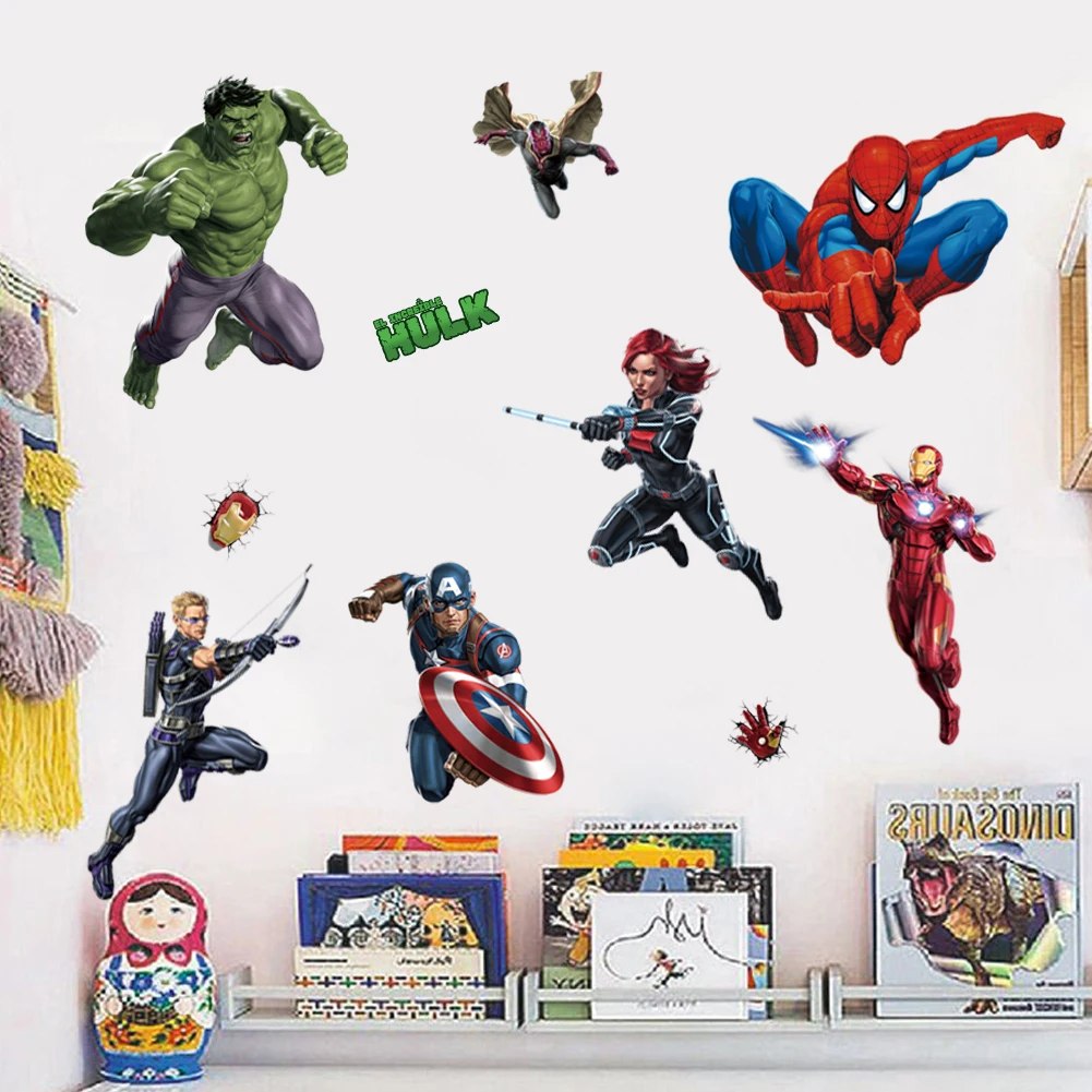 Pegatinas de pared DIY de superhéroes de Marvel, Los Vengadores, Superman, Iron Man, decoración para dormitorio de invitados