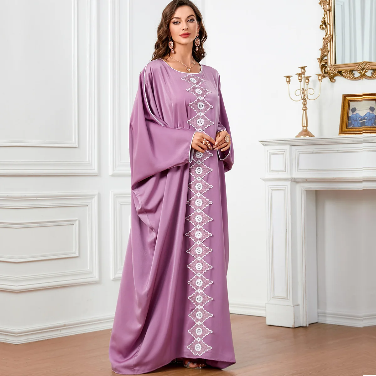 

Ramadan Morocco Arab Muslim Solid Middle Eastern Muslim Luxury Fashion Large Bat Sleeves Islamic Women's Dress