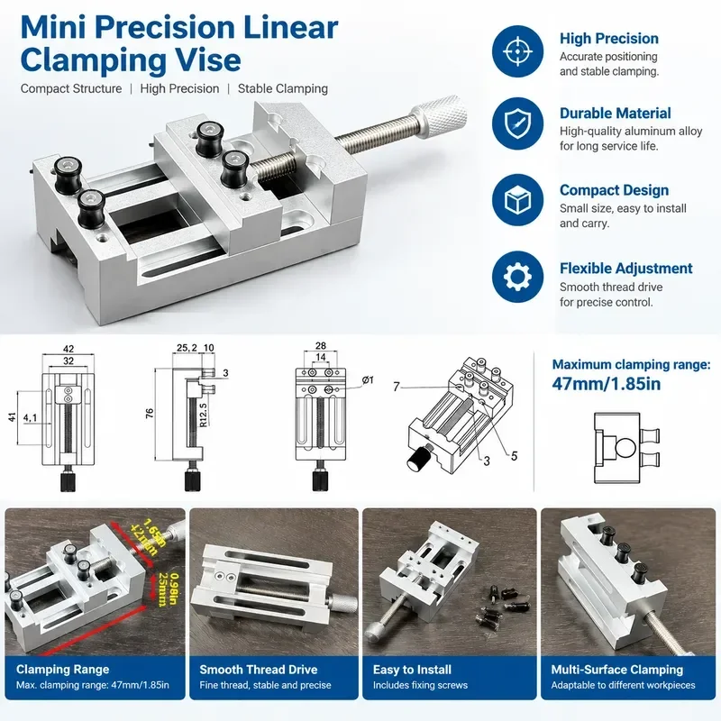 0-47mm Clamping Range Mini Vice Clamp for Crafts Modeling Repairs Mini Drill Press Vise with Rubber Soft Jaws
