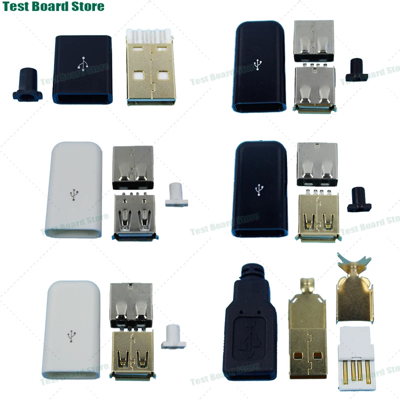 

1 set USB-A soldered charging plug standard 4P soldered plug gold-plated USB connector with plastic casing