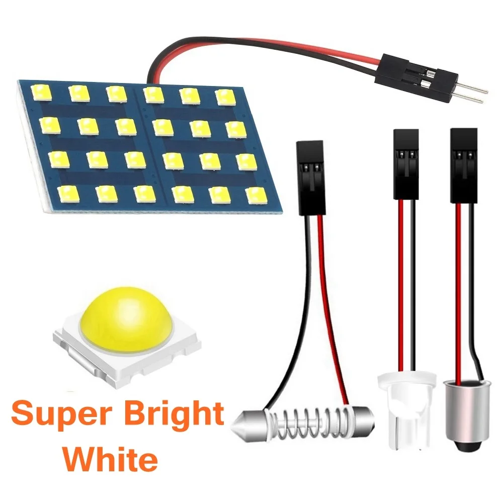 12 36 48 SMD 2835 LED Auto Dome Panel Light Car Interior Reading Lamp Roof Bulb With T10 W5W BA9S C5W Festoon 3 Adapter Base