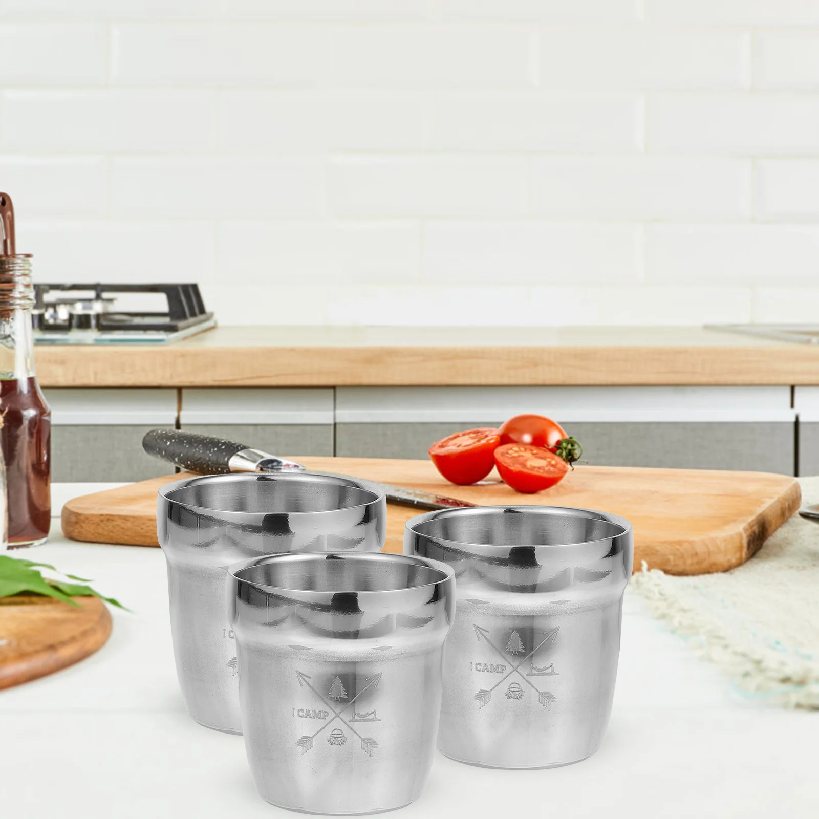 

1 set Portable Stainless Steel Water Cup Coffee Mug Camping Tumbler Silver Outdoor Activities Lightweight Durable