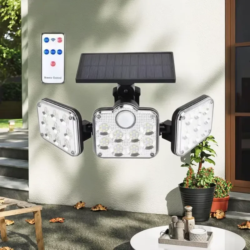 Modern Solar Wall Lamp 138 LED Outdoor Waterproof IP65 Garden Light with Remote Control for Patio Fence Yard Decoration
