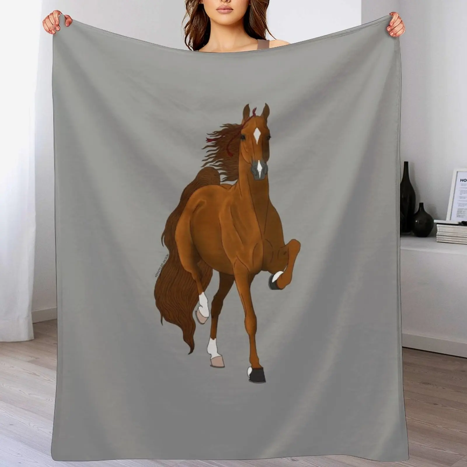 Chestnut American Saddlebred Horse Throw Blanket Soft Sherpa Fleece Warm Blanket for Winter