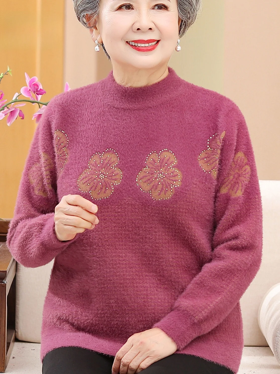 

Thiened Camere Имитационный свитер свободного покроя для женщин среднего возраста, модный зимний базовый слой irt Mom's Sle