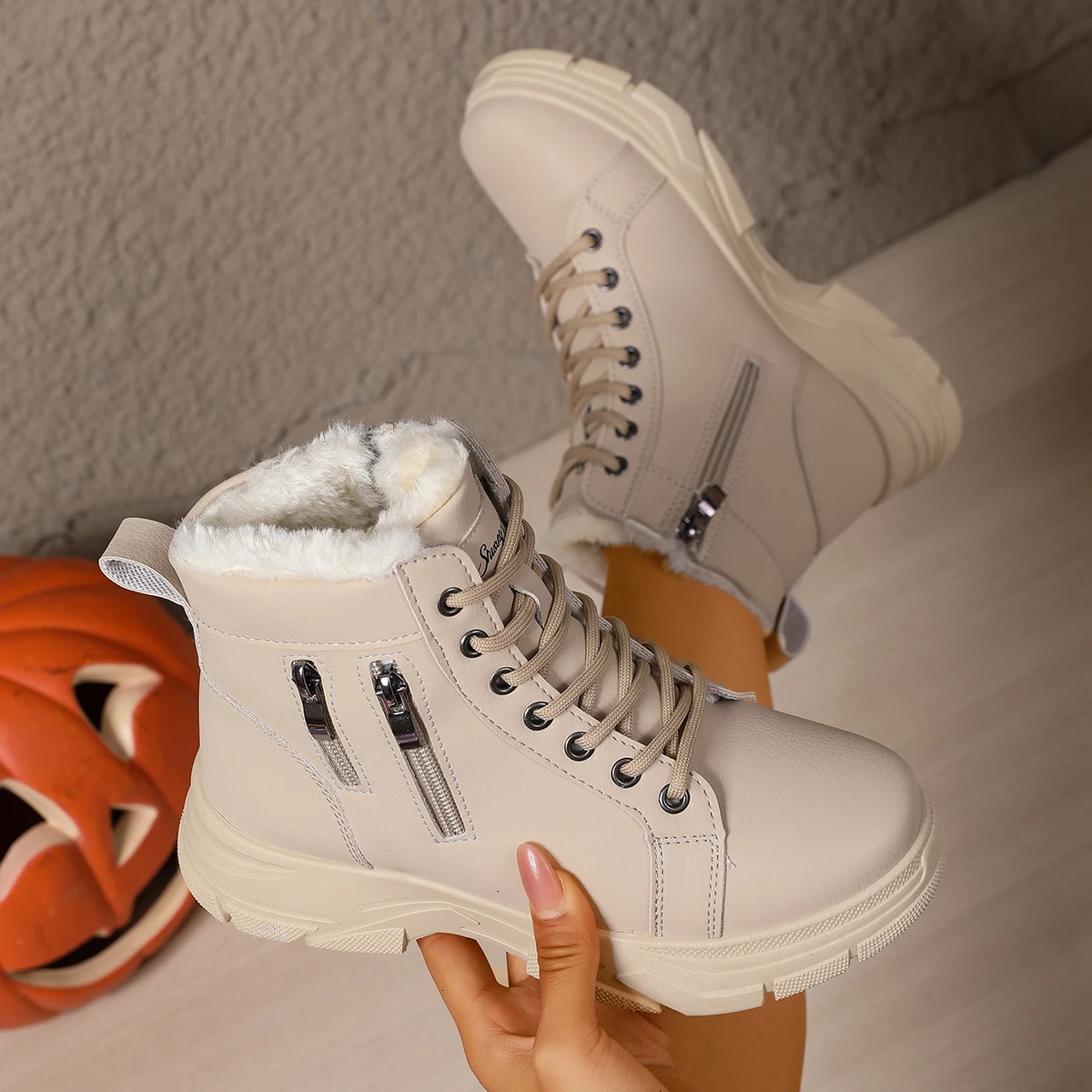 

Женские ботильоны на платформе, зимние удобные нескользящие туфли на молнии из искусственного меха, женские зимние ботинки, теплая плюшевая платформа на меху, Botas De Mujer