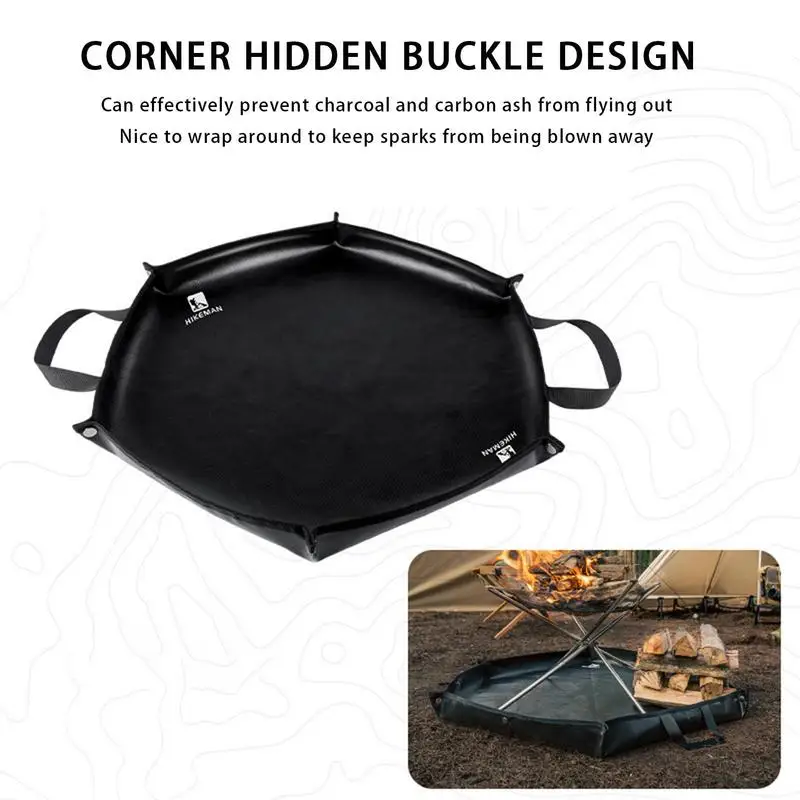 Fire Pit Fireproof Mat Hexagonal Foldable Firewood Bag Ember Mat Heat Resistant Fireproof Pad With Hanger Ear For Camping BBQ