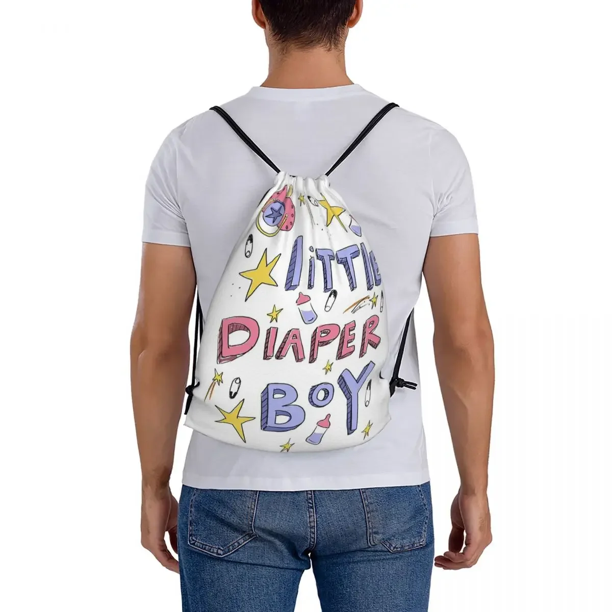 Little Diaper Boy Abdl Tshirt Backpacks Portable Drawstring Bags Drawstring Bundle Pocket Sports Bag BookBag For Travel School