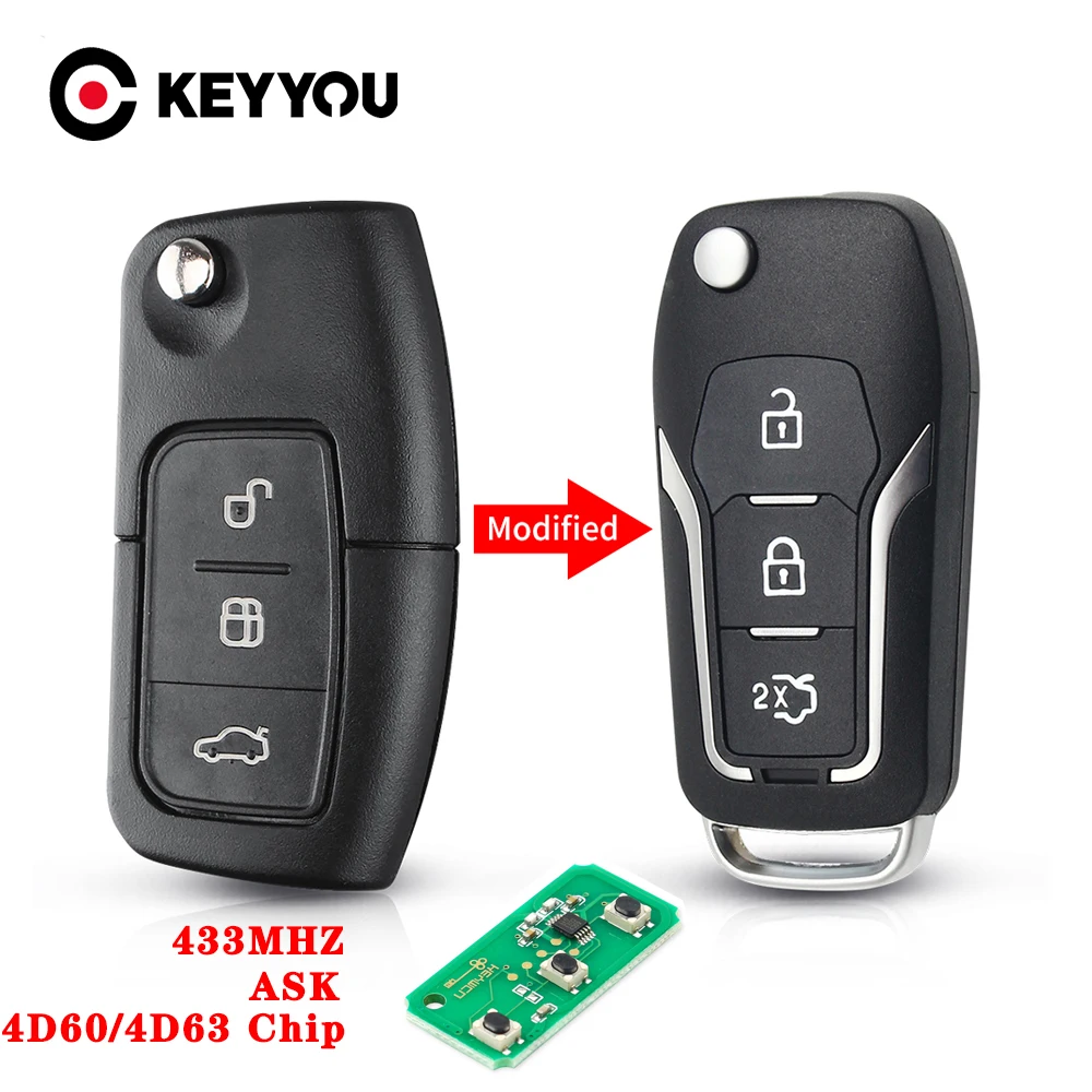 

KEYYOU Modified Remote Car Key For Ford Fusion Focus Mondeo Fiesta Galaxy HU101 Blade 433MHz 4D63/4D60 Chip Modified Flip Key