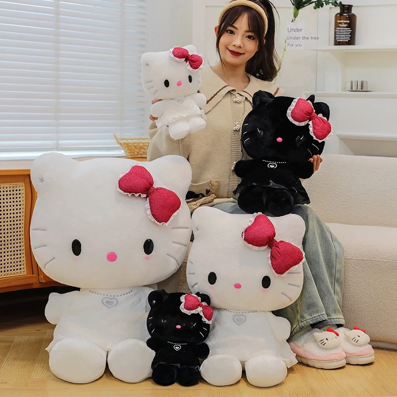 Sanrio Cartoon Anime Character Dark Angel Kitty Doll Children'S Plush Doll Bow Pillow Cute Girl New Years Christmas Gift