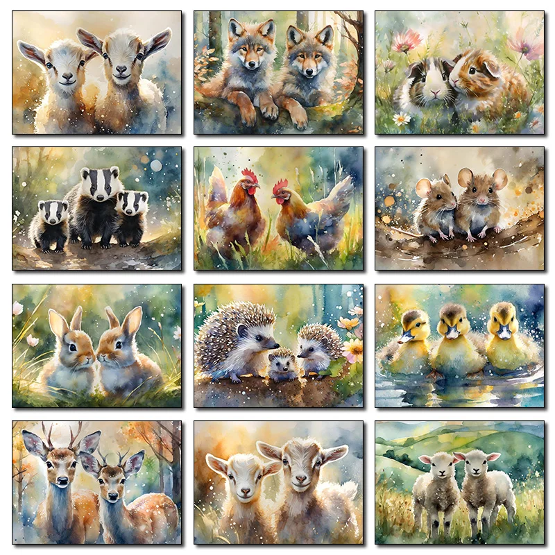 1PC frameless decorative art print,Wildlife Animal Hedgehog Guinea Pig Goat Deer Posters and Prints Canvas Printing Wall Art Pic