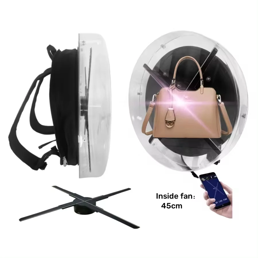 4K Resolution LED Backpack Advertising Fan 42cm -100cm 3D Holographic Fan Projector Advertising Equipment