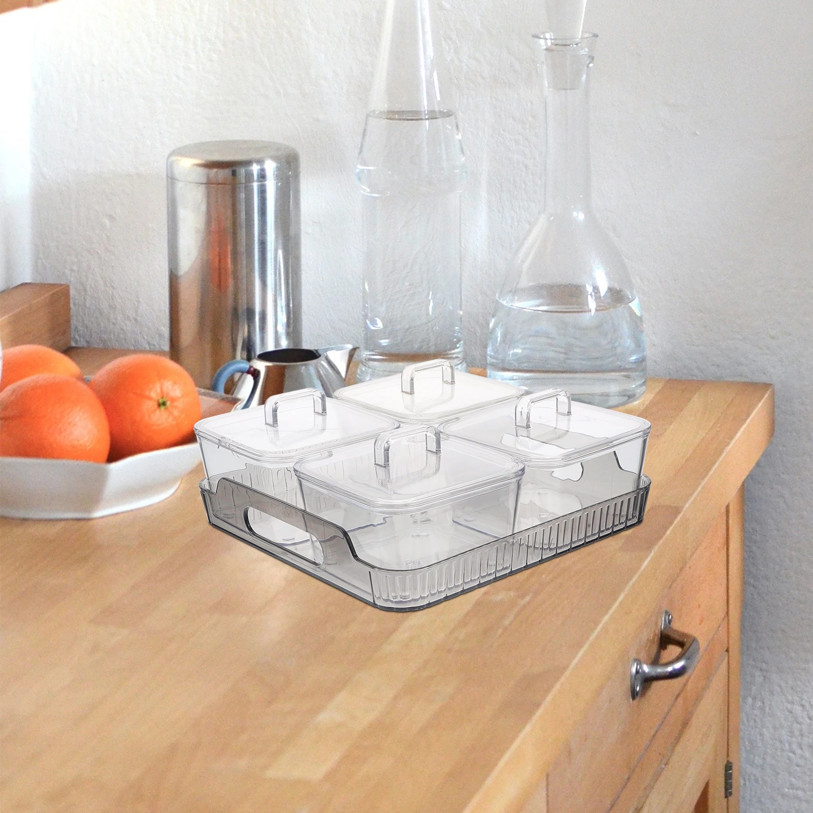 

Four Grid Fruit Plate Snacks Container Kids Compartment Serving Tray Dried Case Transparent Bowl Large Capacity Storage Box