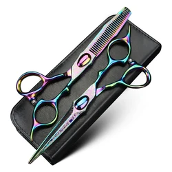 Colorful professional hair scissors, hairdresser cutting scissors and thinning scissors, Japanese 440C steel scissors