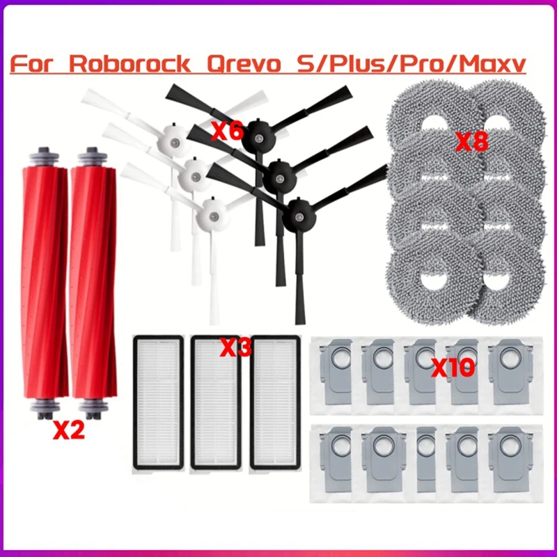 B88B-For Roborock Qrevo Maxv Qrevo Pro/S/Plus Accessories Side Main Brush Filter Mop Dust Bag Vacuum Cleaner Spare Parts