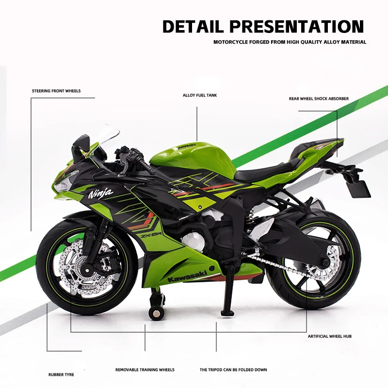 1/12 Kawasaki Ninja ZX-6R Racing Cross-country Motorcycle Toy City Diecast Model Super Sport Miniature Collection Boy Kids Gift